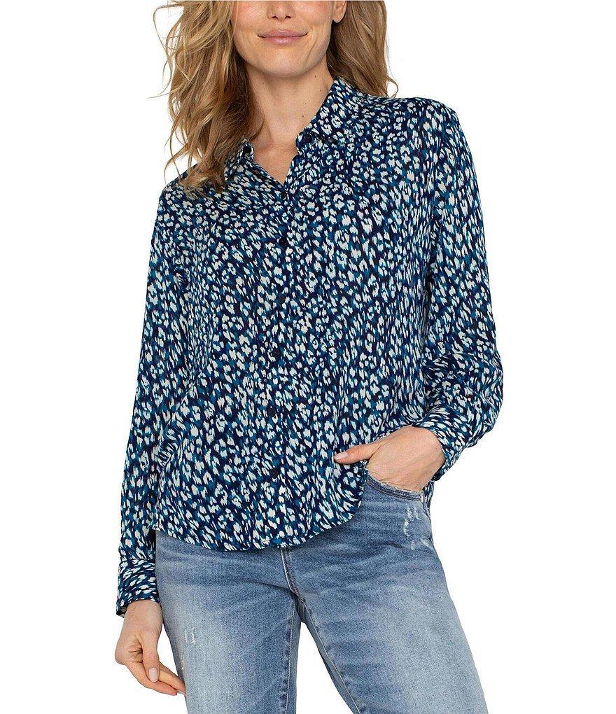 Liverpool Los Angeles Animal Printed Point Collar Neckline Long Sleeve Button Front Blouse Product Image