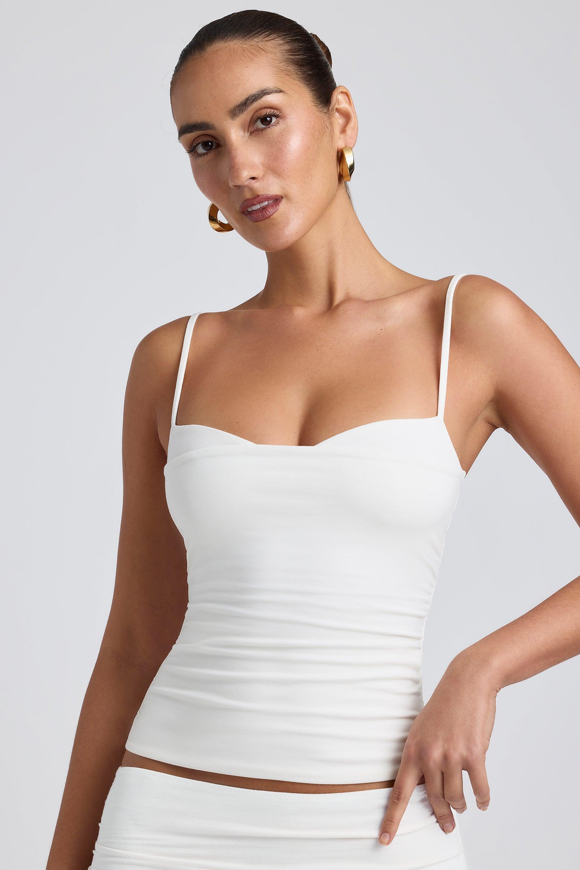 Modal Ruched Layered Tank Top in White Product Image