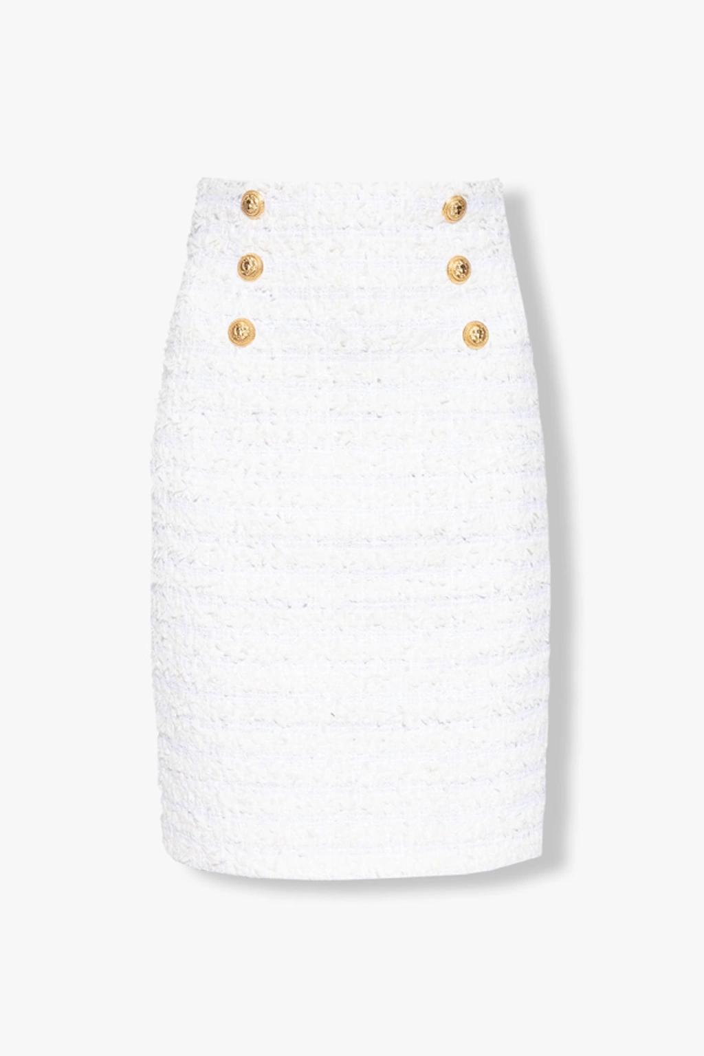 BALMAIN Logo Button Tweed Skirt In New Product Image