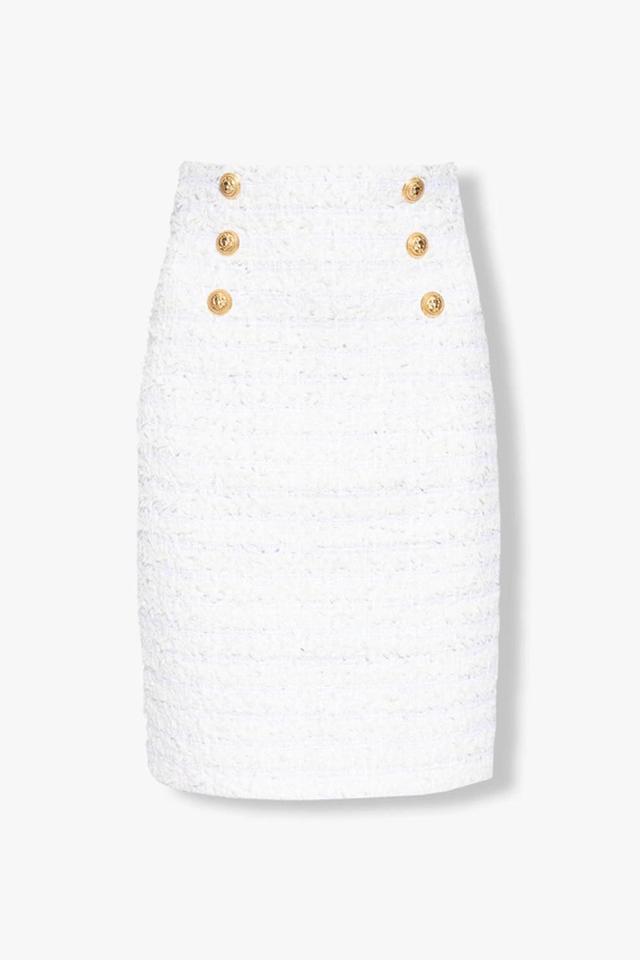 BALMAIN Logo Button Tweed Skirt In New Product Image