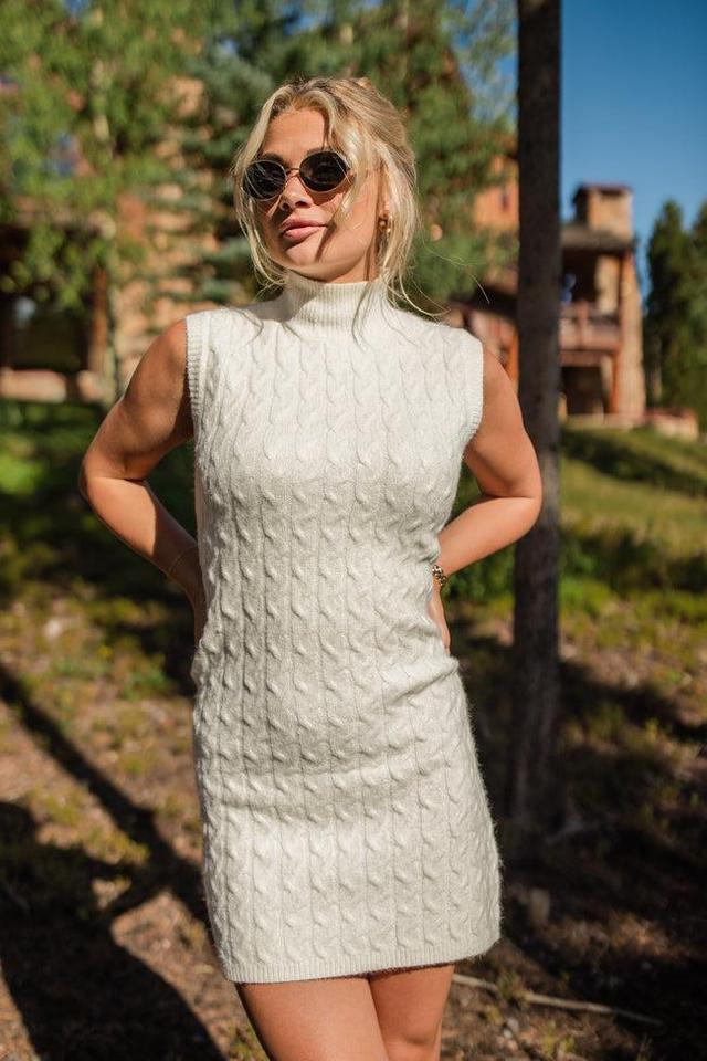 All Your Love Ivory Turtleneck Cable Knit Sweater Dress Product Image