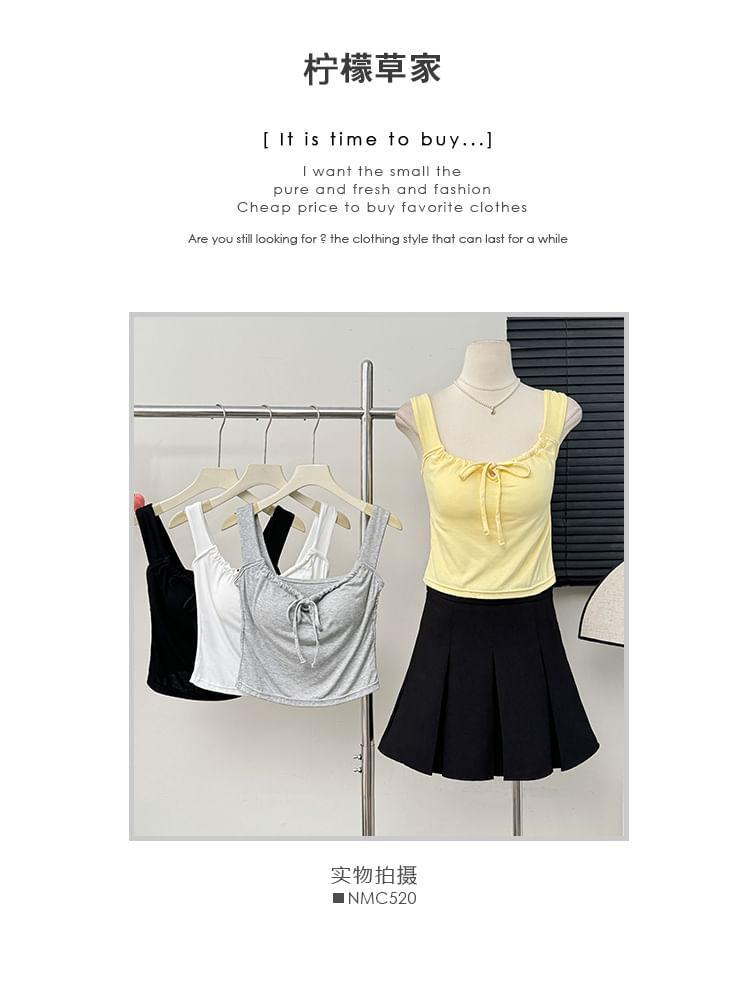 Tie-Neckline Plain Crop Tank Top Product Image