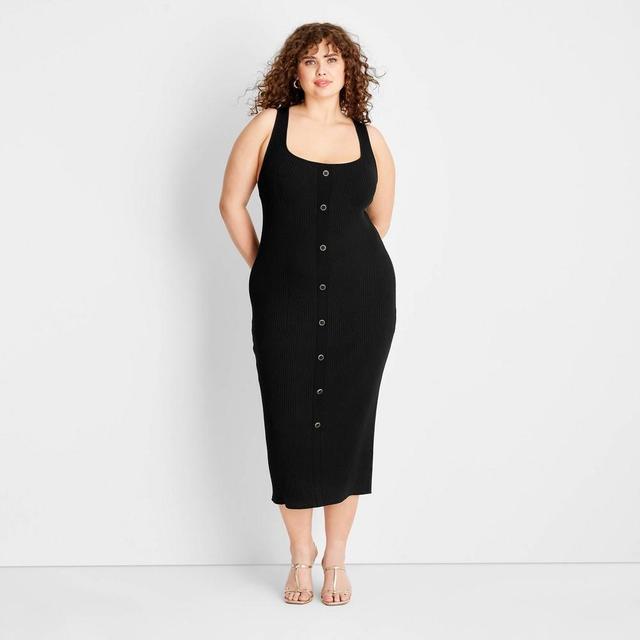 Womens Button-Front Ribbed Midi Dress - Future Collective with Jenee Naylor Product Image