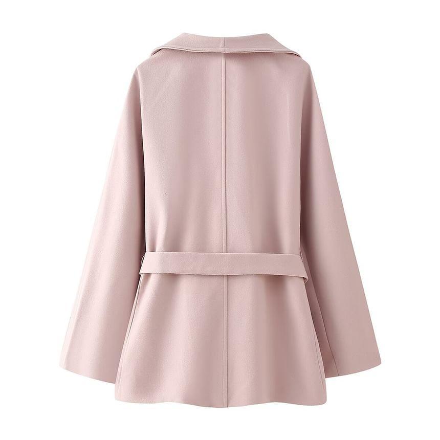 Shawl Collar Plain Belted Coat Product Image