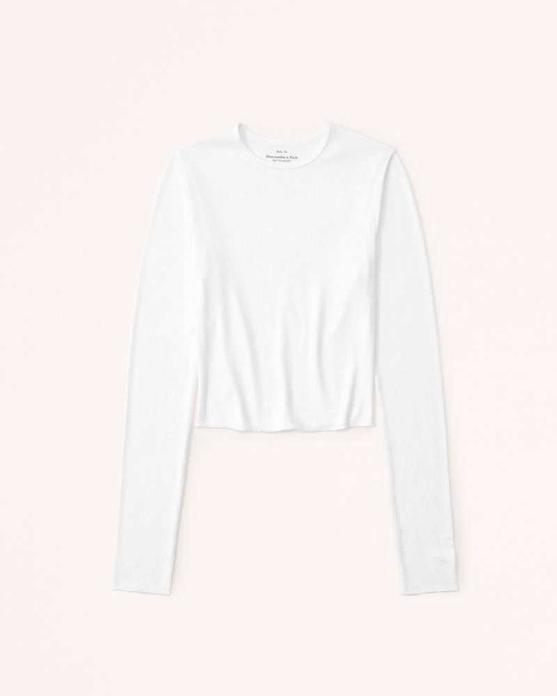 Long-Sleeve Featherweight Rib Cropped Crew Top Product Image