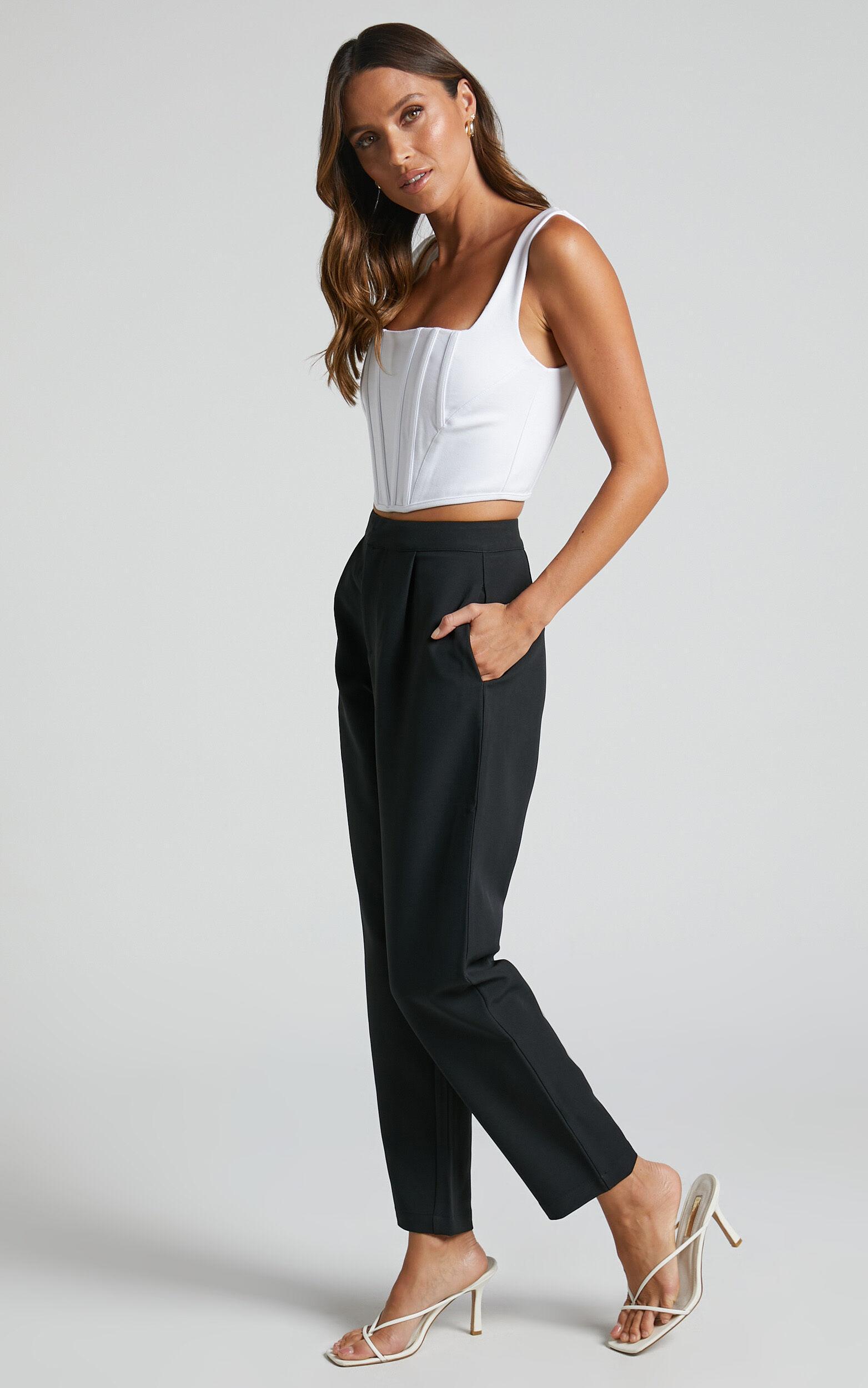 Damika Pants - High Waist Cropped Pin Tuck Pants in Black Product Image