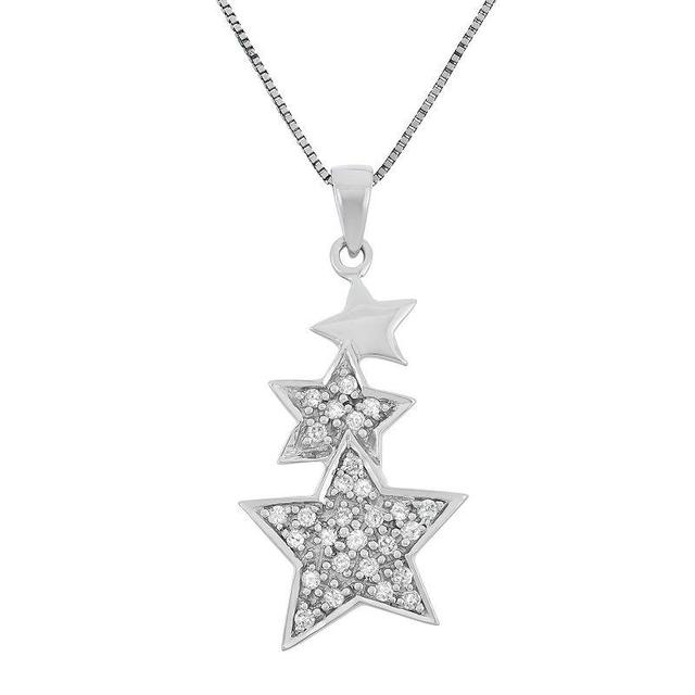 1/5 Carat T.W. Diamond Sterling Silver Triple Star Pendant Necklace, Womens White Product Image