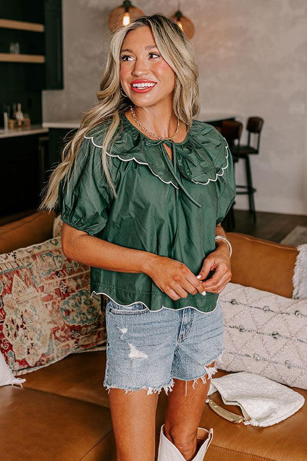 Charm and Charisma Scalloped Top in Hunter Green Product Image