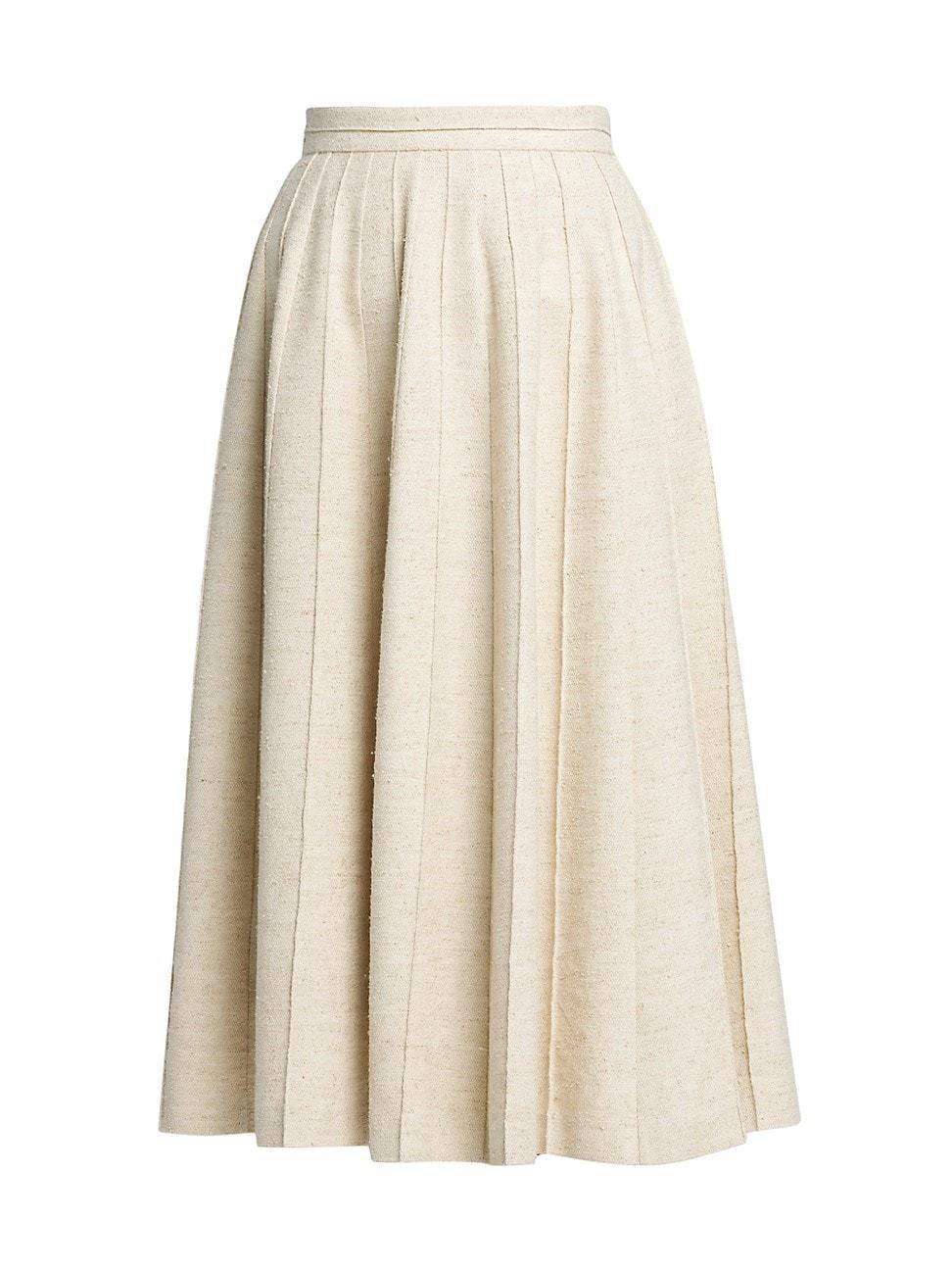 Fumiko Pleated Wool Silk Linen Midi Skirt Product Image