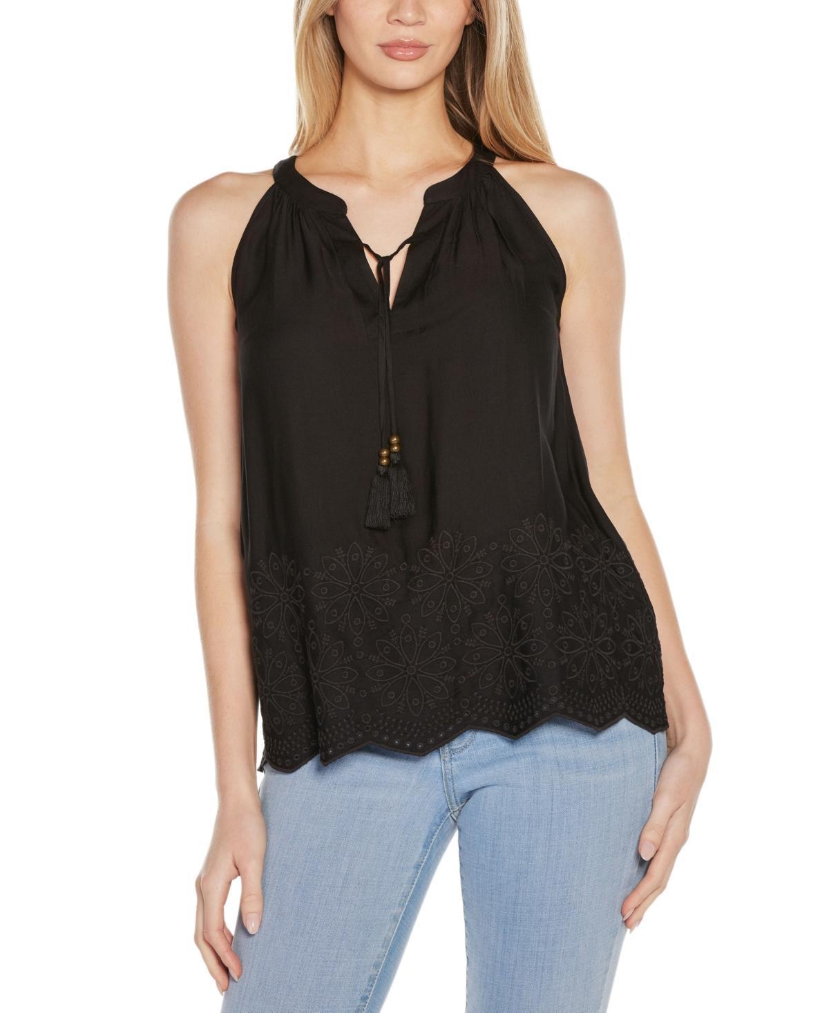 Women's Embroidered Hem Sleeveless Top Product Image