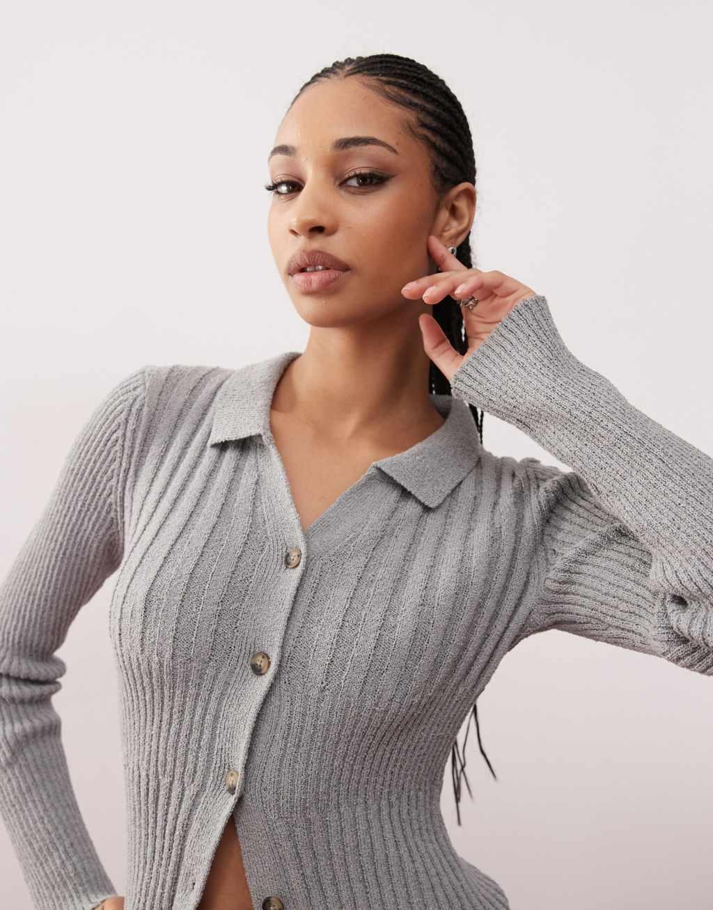 COLLUSION button down knitted top in gray Product Image