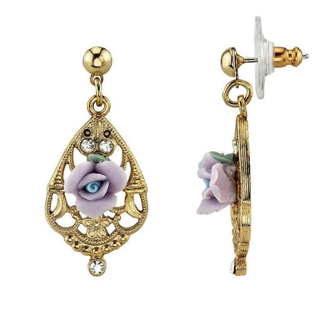 1928 Porcelain Rose & Simulated Crystal Drop Earrings, Womens, Purple Product Image