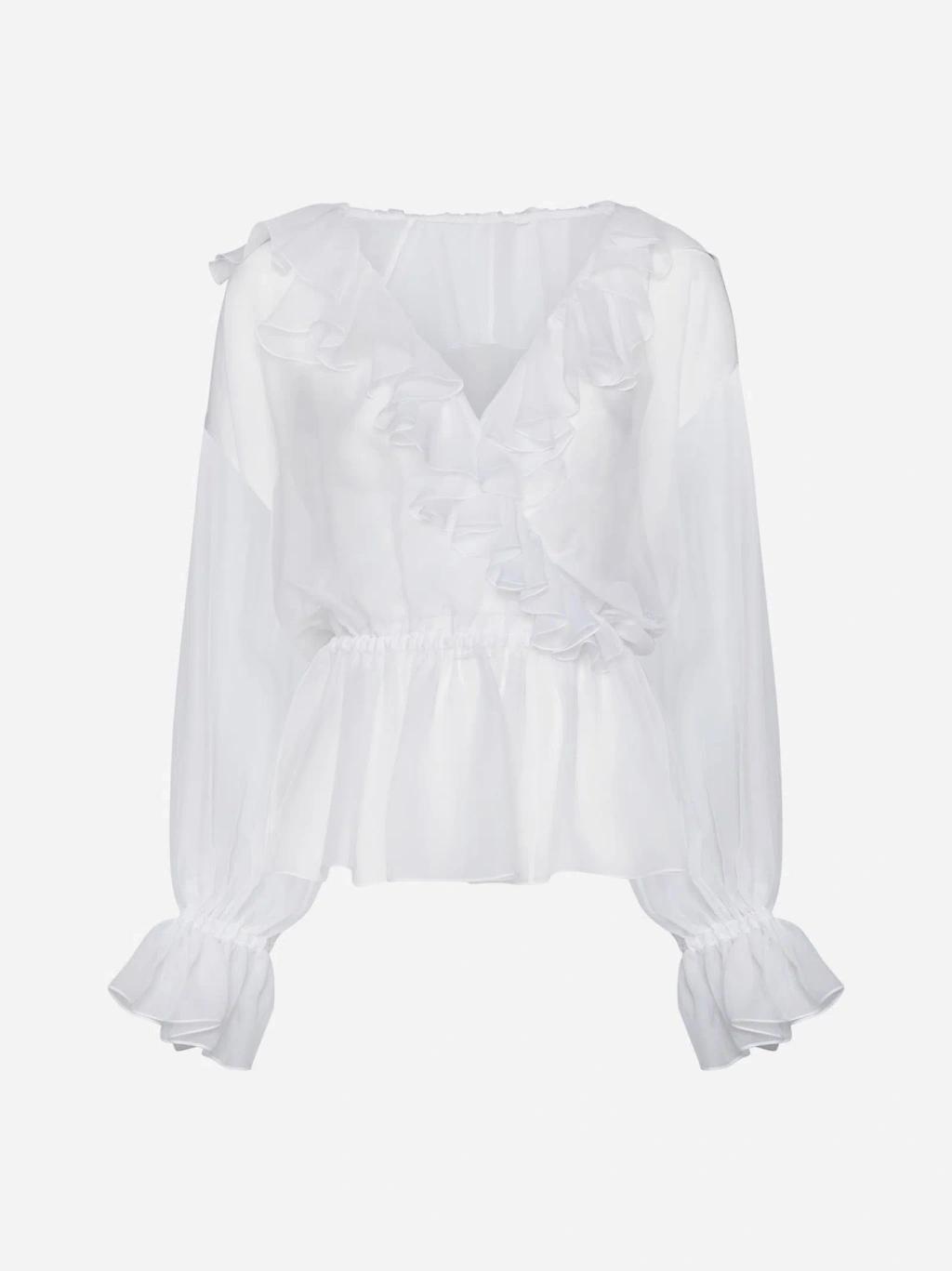 Ruffled Silk Blouse In White product image