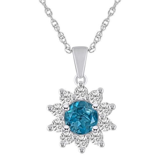 Alyson Layne 14k White Gold Round Blue Topaz & 5/8 Carat T.W. Diamond Pendant Necklace, Womens Product Image