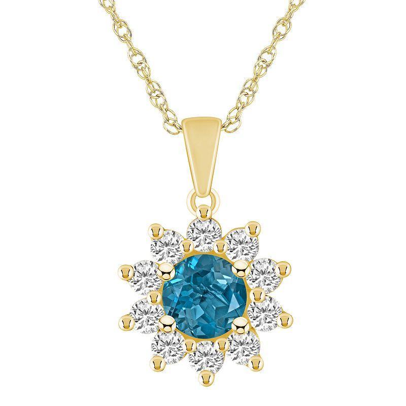 Alyson Layne 14k Gold Round Blue Topaz & 5/8 Carat T.W. Diamond Pendant Necklace, Womens Product Image