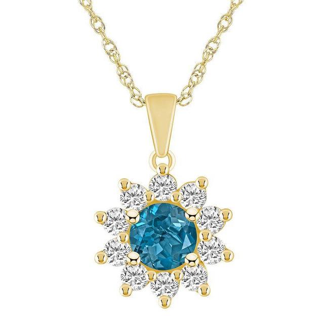 Alyson Layne 14k Gold Round Blue Topaz & 5/8 Carat T.W. Diamond Pendant Necklace, Womens Product Image