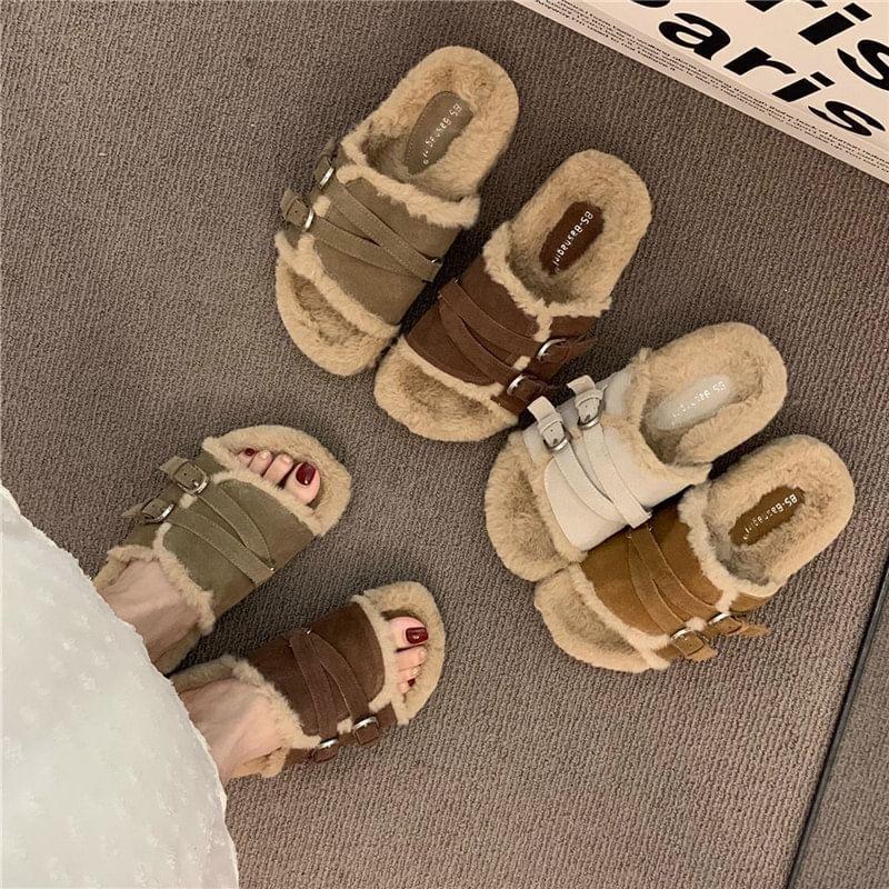 Buckled Fleece Slide Sandals Product Image