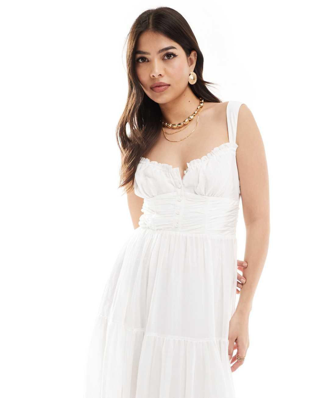 Ever New milkmaid midi dress in white Product Image