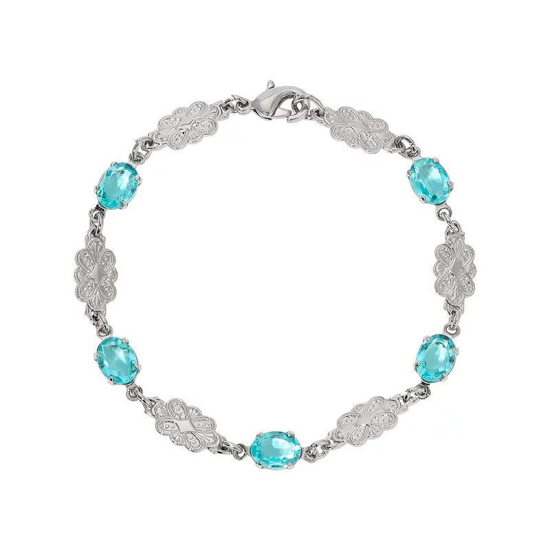 1928 Silver Tone Aqua Blue Crystal Link Bracelet, Womens Product Image