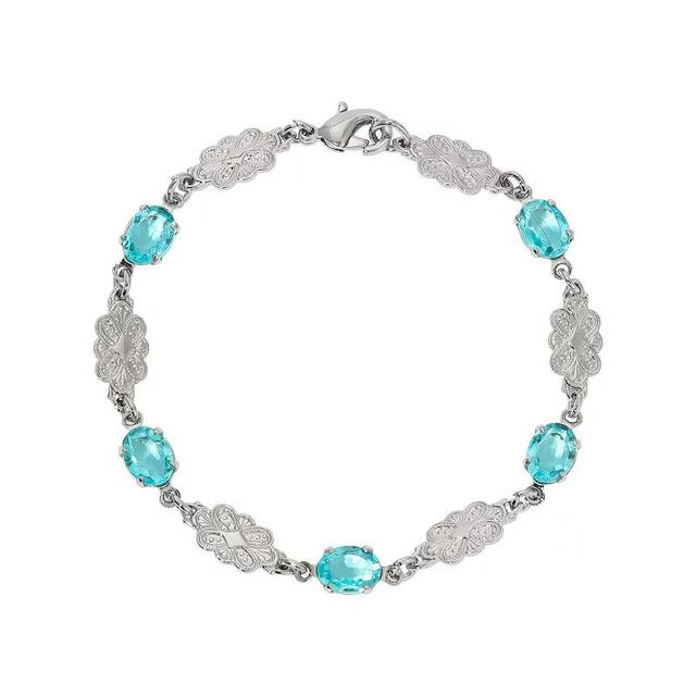 1928 Silver Tone Aqua Blue Crystal Link Bracelet, Womens Product Image