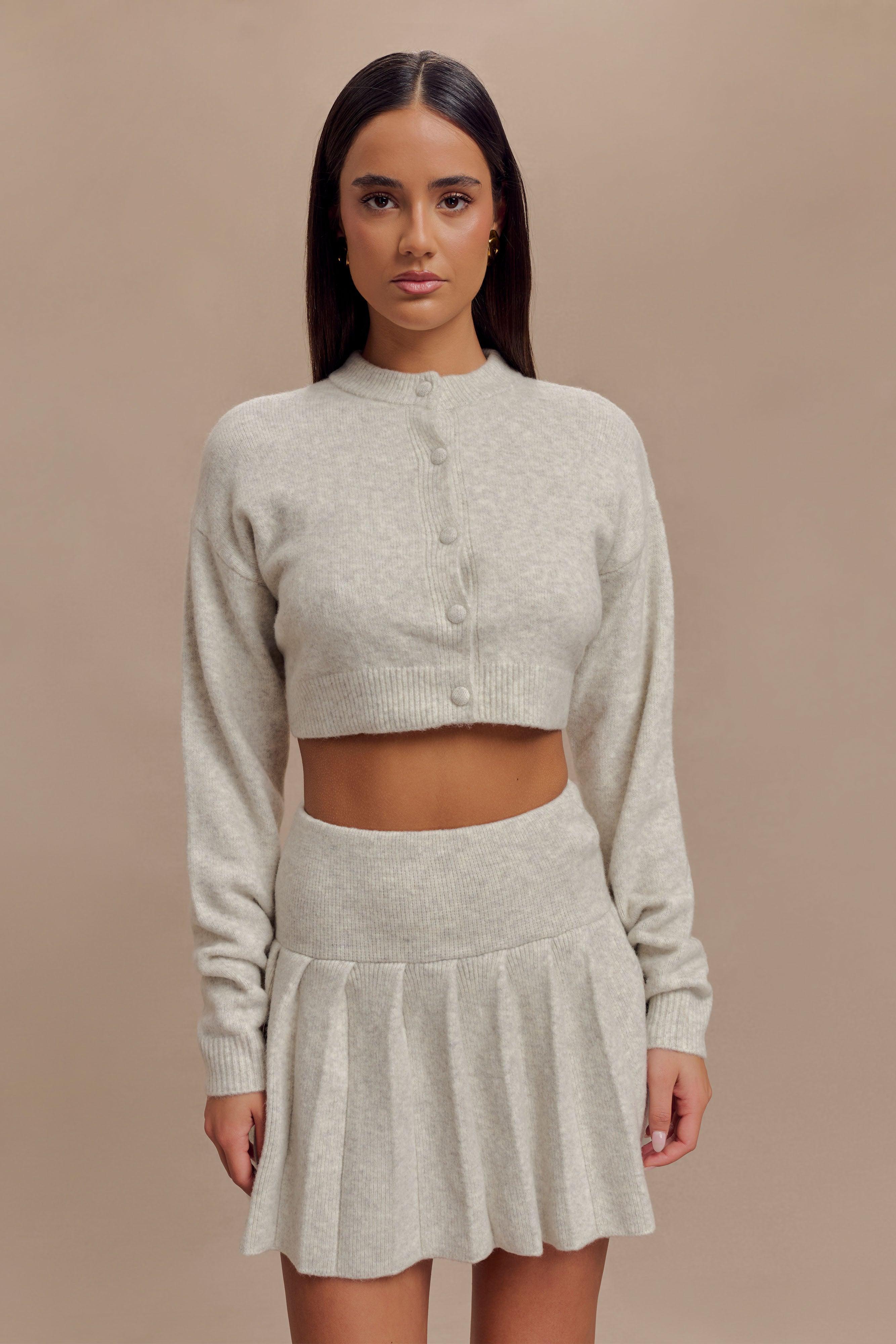 Dionne Pleated Knit Mini Skirt - Heather Grey Marle Product Image