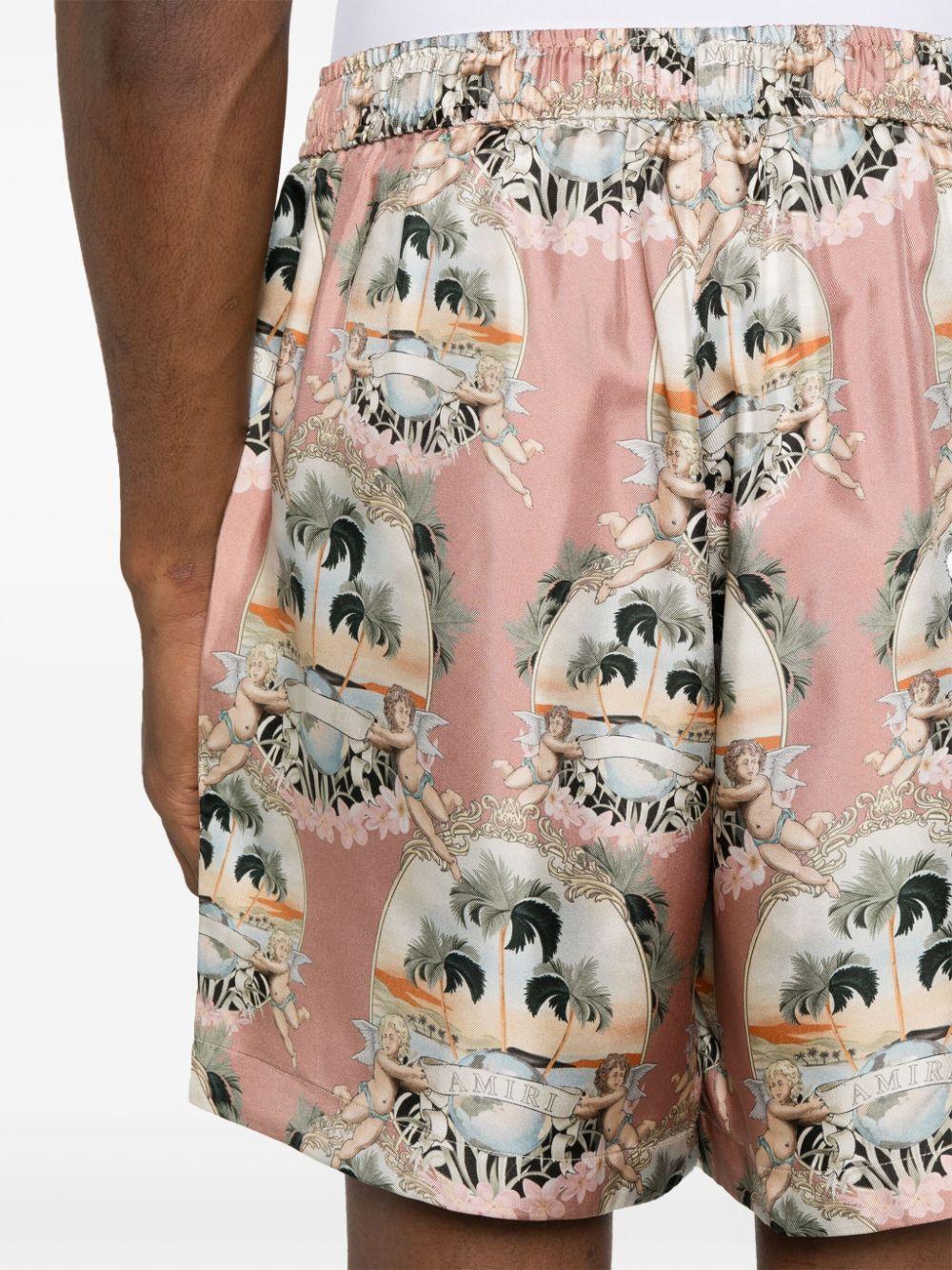 Graphic-print Silk Shorts In Multicolour Product Image