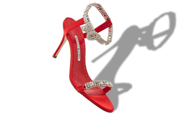 ASASAN Red Satin Jewel Embellished Sandals Product Image