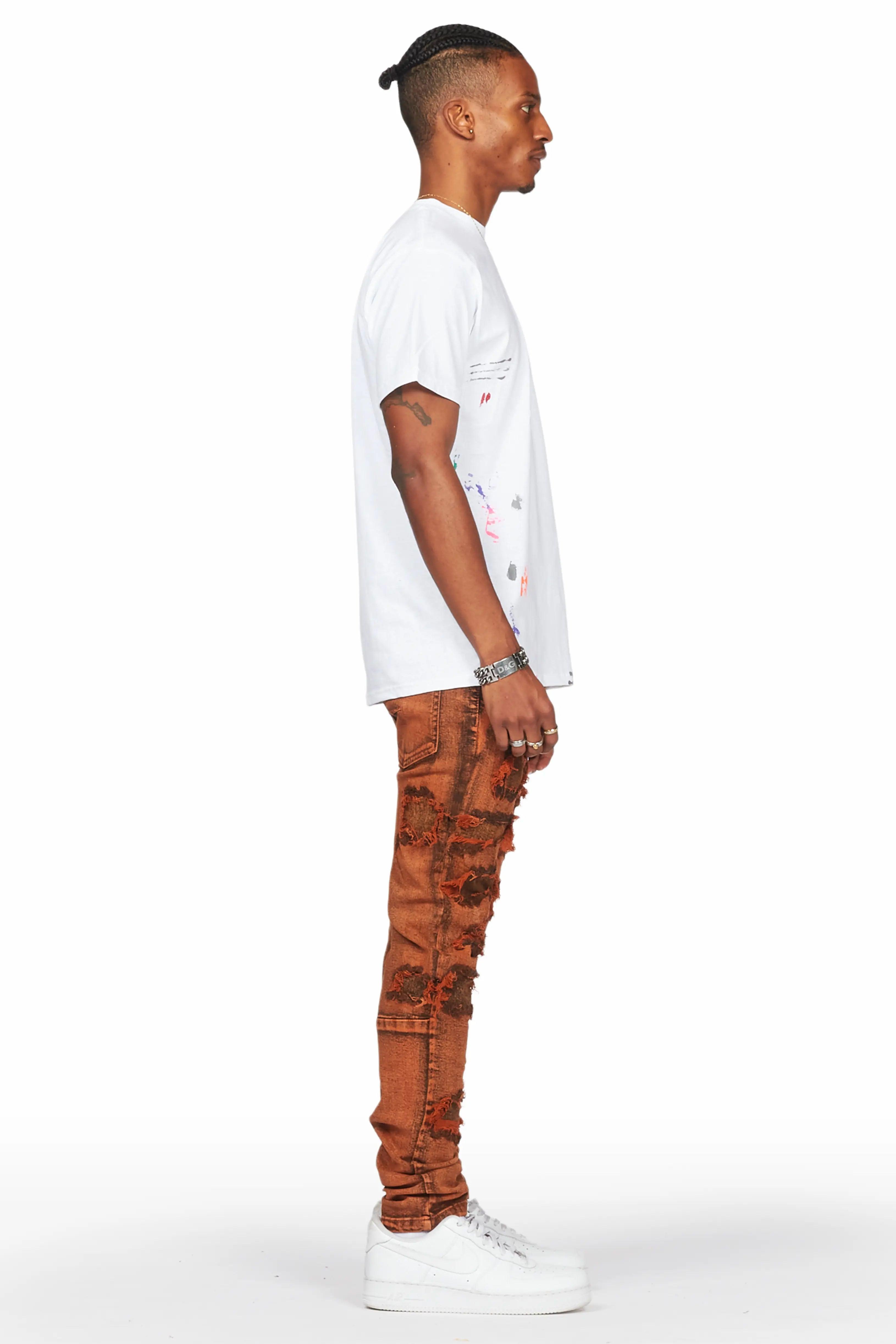 Dalit Orange Under Patch Skinny Fit Jean Male Product Image