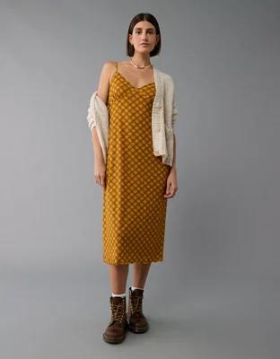 AE Mini Mesh V-Neck Plaid Slip Midi Dress Product Image