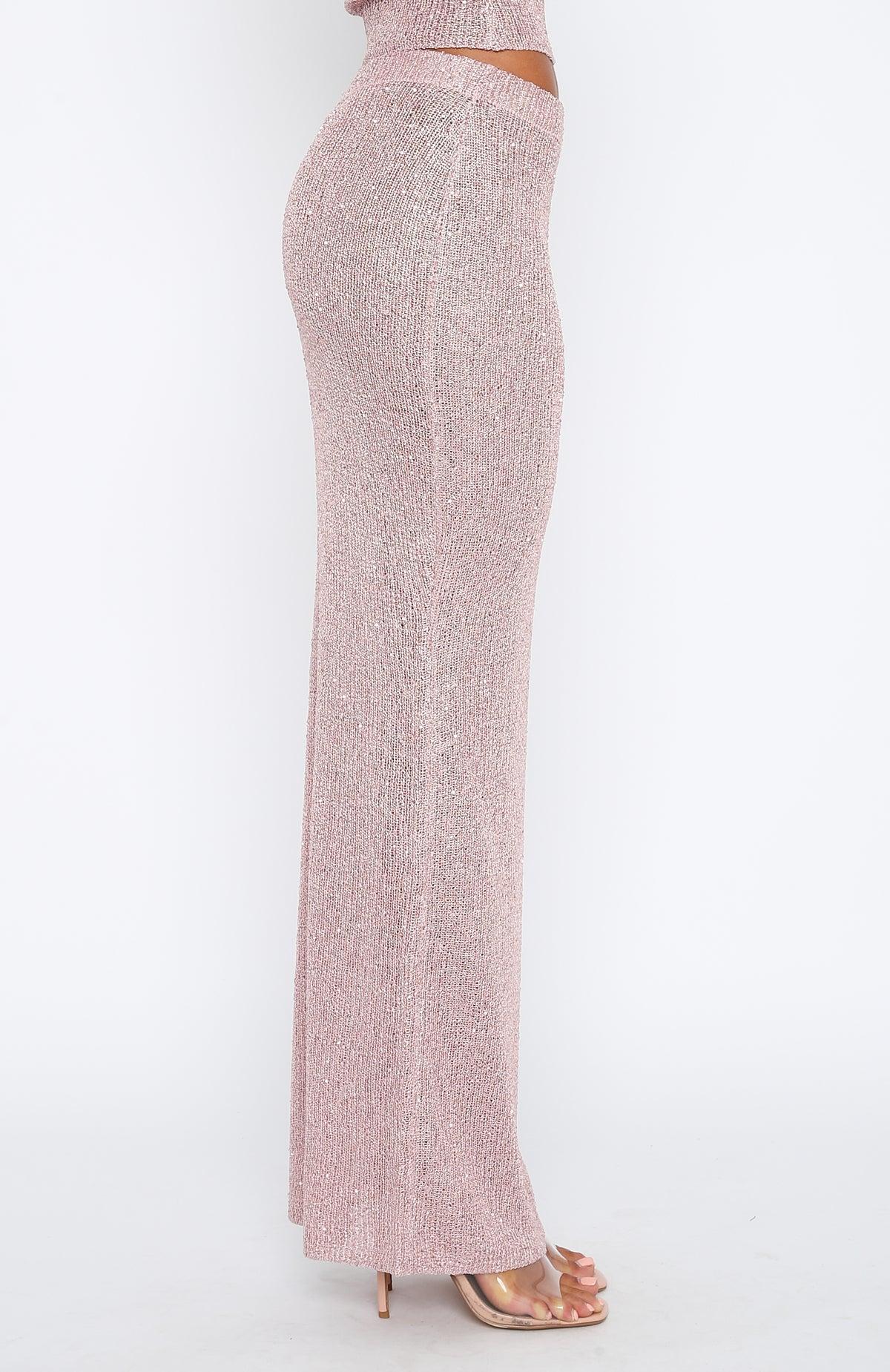 Star Shining Sequin Knit Maxi Skirt Pink Product Image