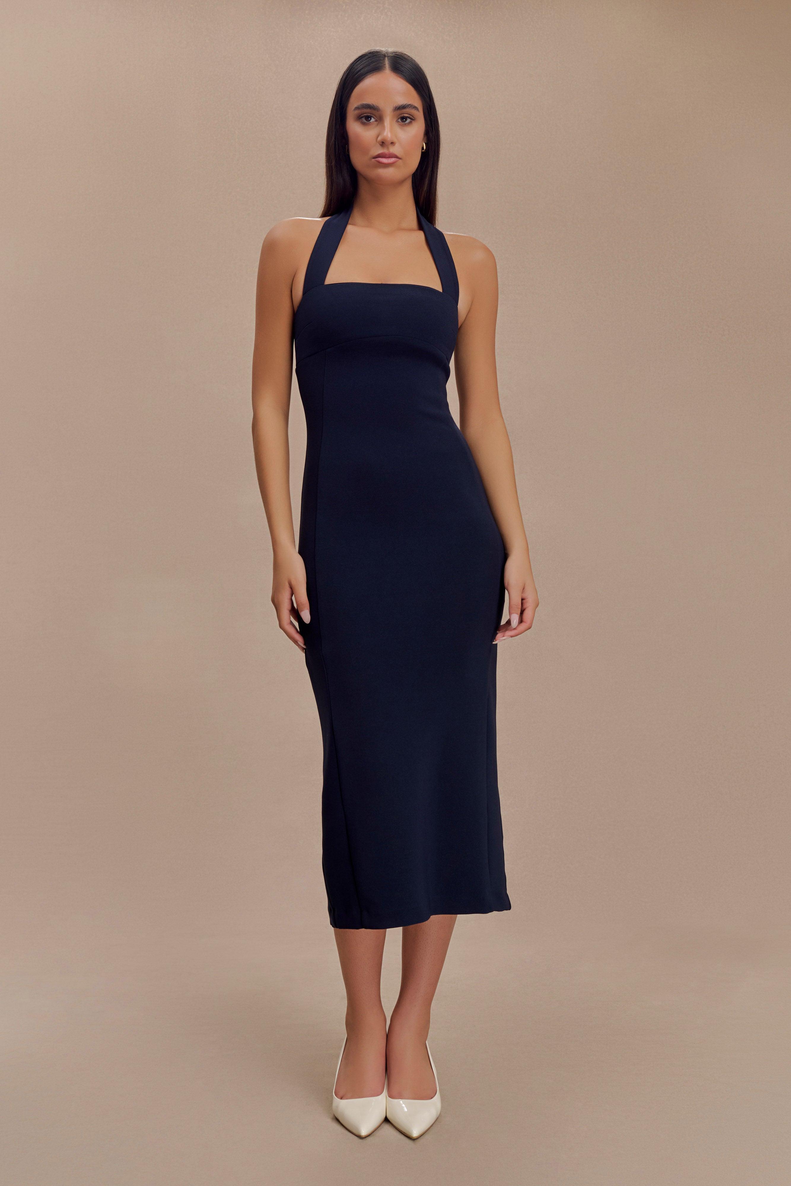 Amelita Suiting Halter Midi Dress - Navy Product Image