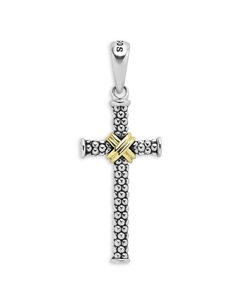 Lagos Mens 18K Yellow Gold Sterling Silver Anthem Caviar Bead X Cross Pendant - Exclusive Product Image