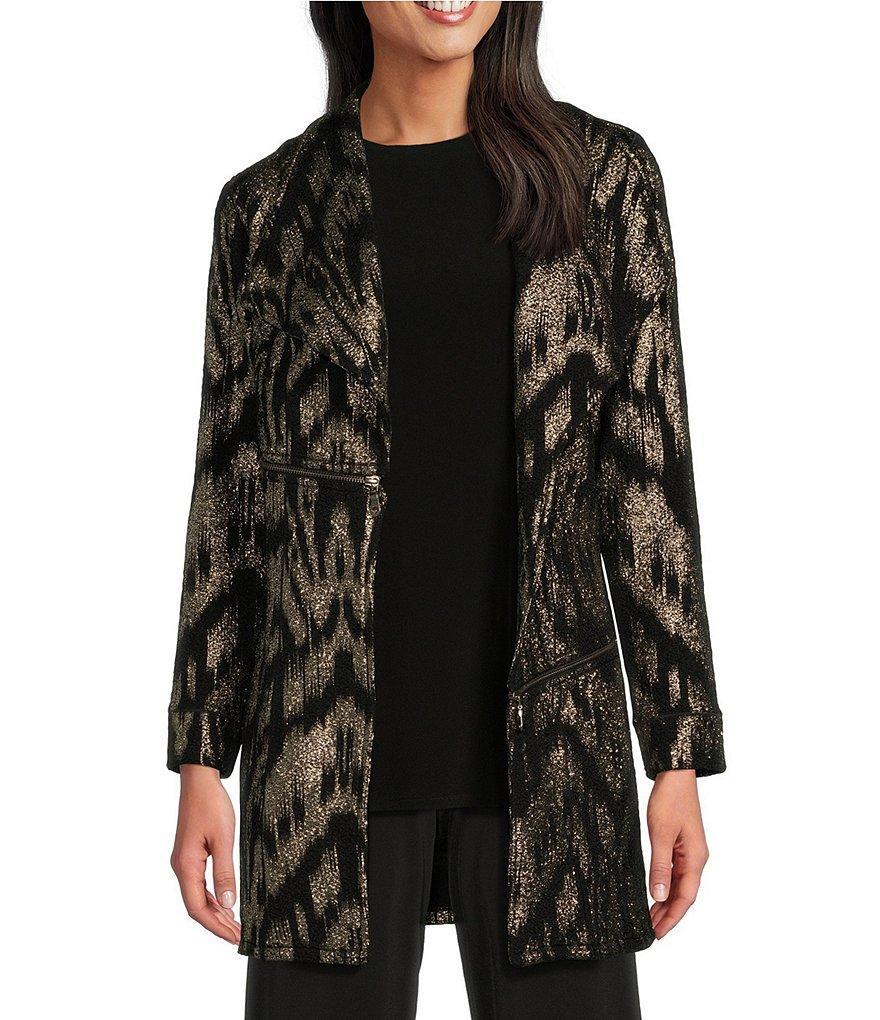 Eva Varro Barcelona Jacquard Silver Foil Animal Print Wing Collar Long Sleeve Jacket Product Image