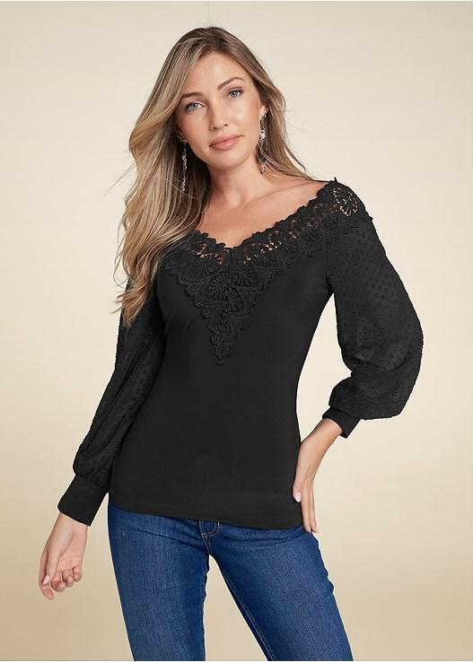 Lace Neckline Top Product Image