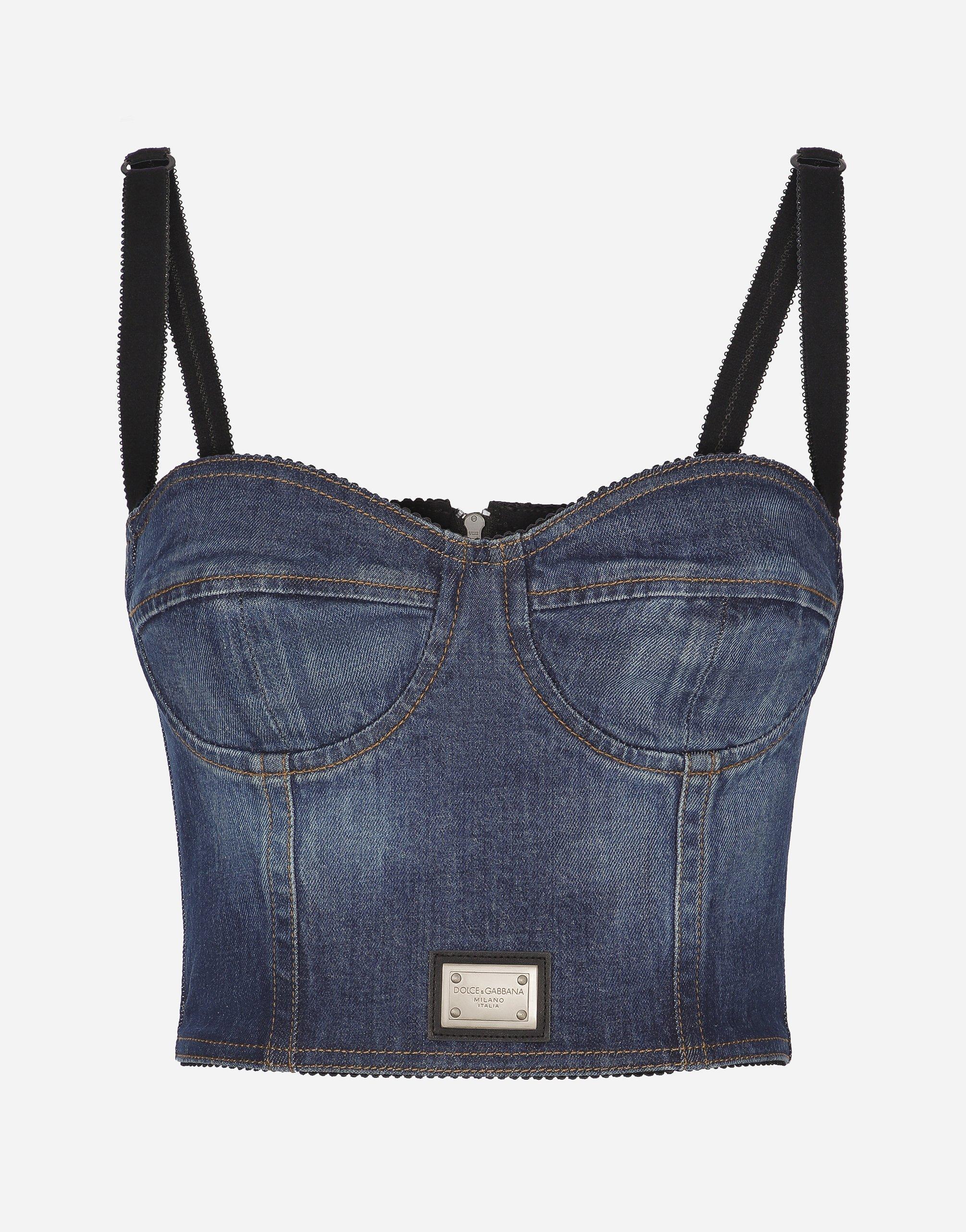 Logo-plaque Denim Crop Top In Multicolour Product Image