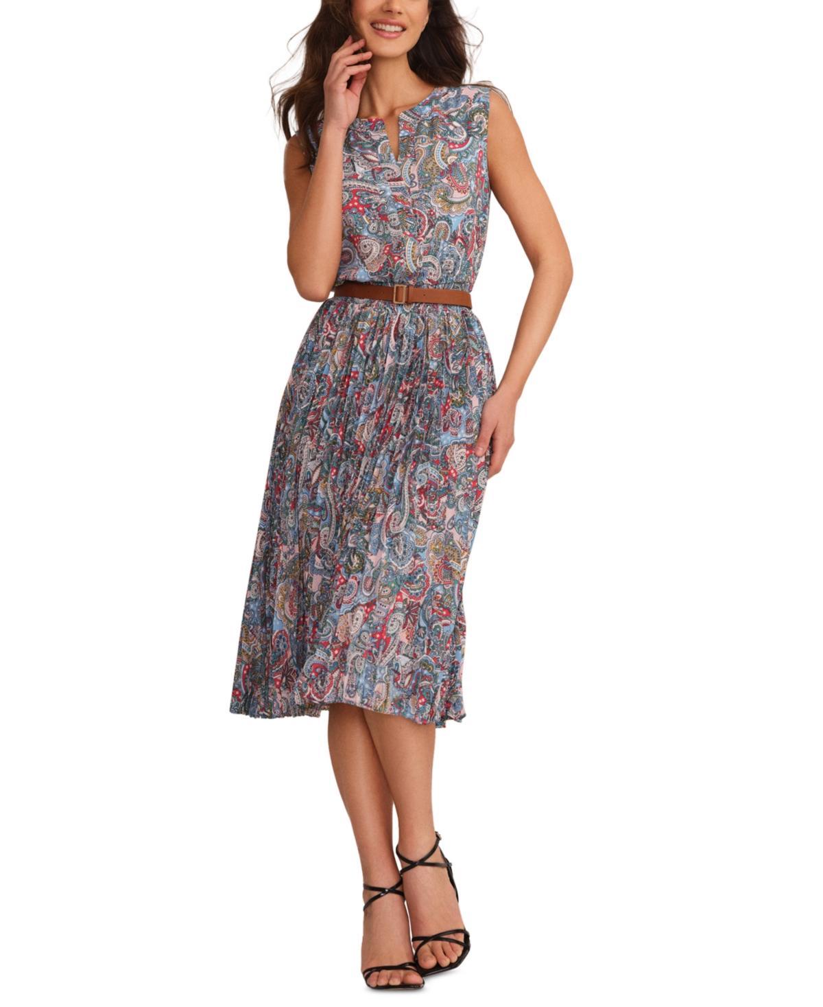 T Tahari Womens Paisley-Print Pleated-Skirt Dress Product Image