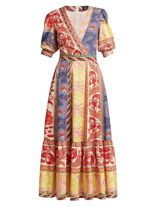 Womens Floral Cotton Puff-Sleeve Midi-Dress Product Image