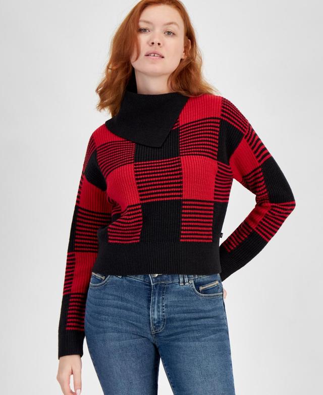 Nautica Jeans Womens Buffalo-Check Drop-Shoulder Sweater Product Image