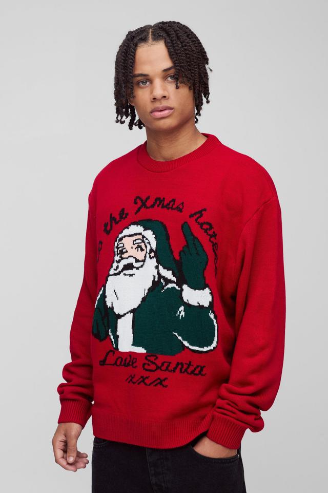 Oversized Boxy Love Santa Christmas Knitted Jumper | boohooMAN USA Product Image