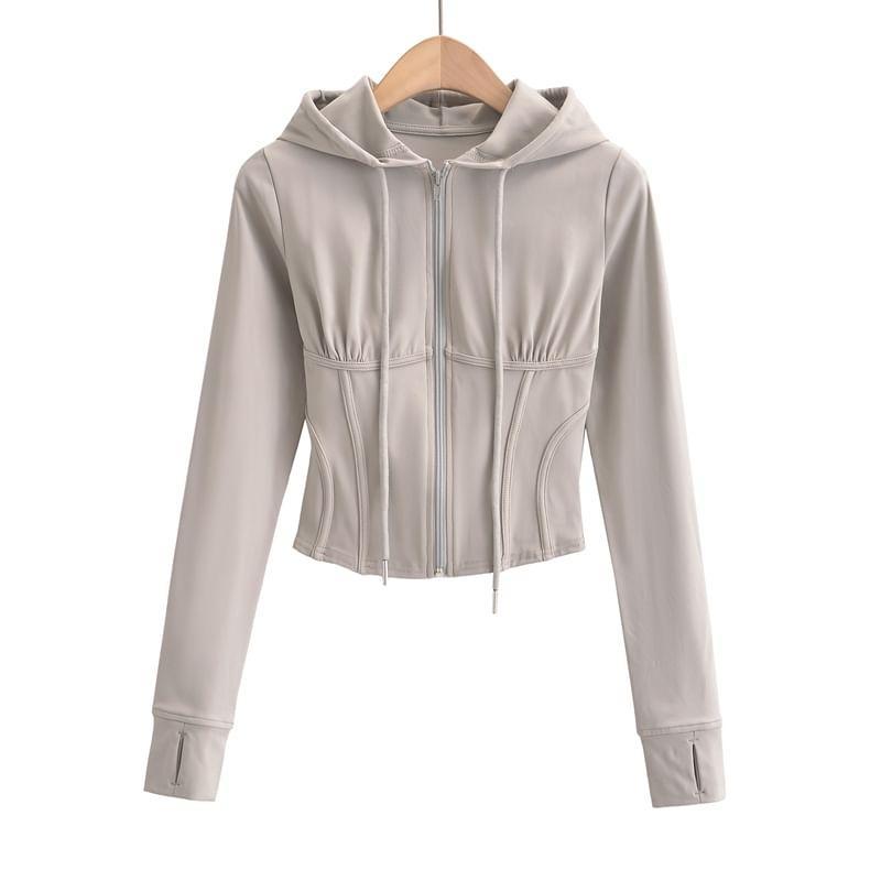 Plain Ruched Zip Hoodie Product Image