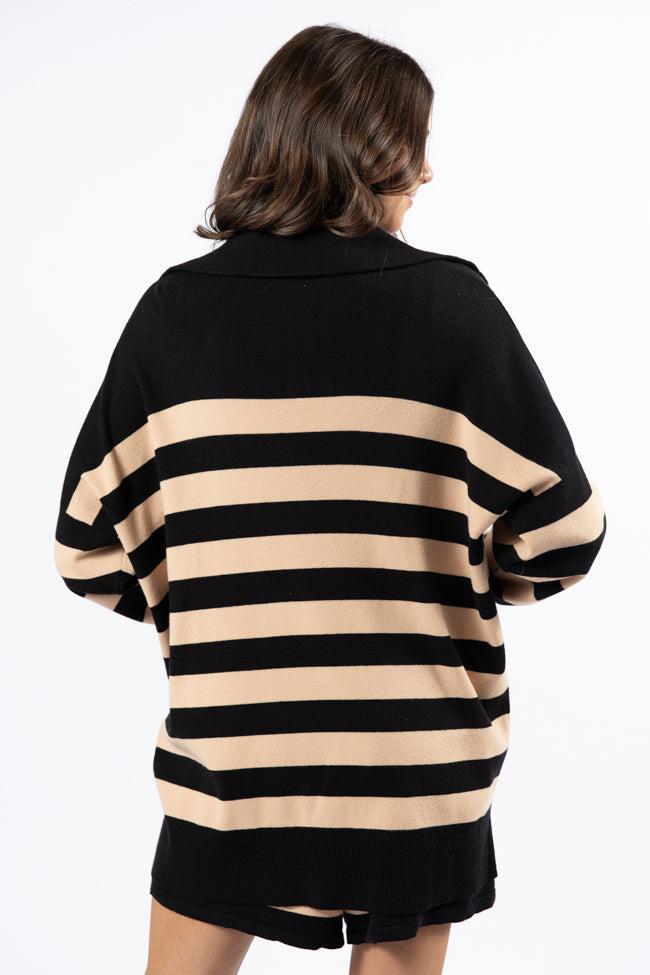 Pulling Heartstrings Black And Tan Striped Quarter Zip Pullover FINAL SALE Product Image