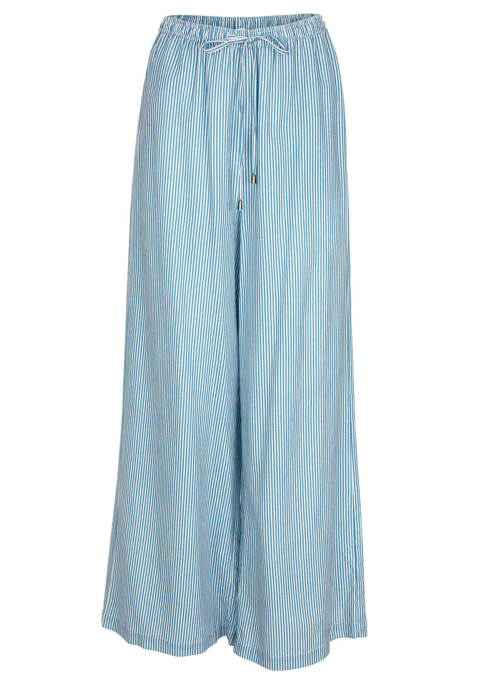 Cotton Linen Wide Leg Pants - Blue Whisper Stripe Product Image