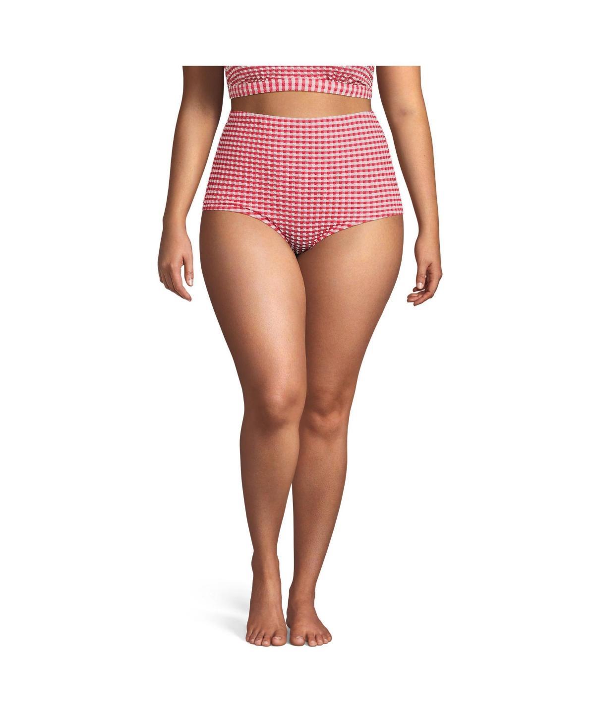 Womens Lands End Gingham High Waisted Tummy Slimming Tugless Bikini Bottoms Product Image