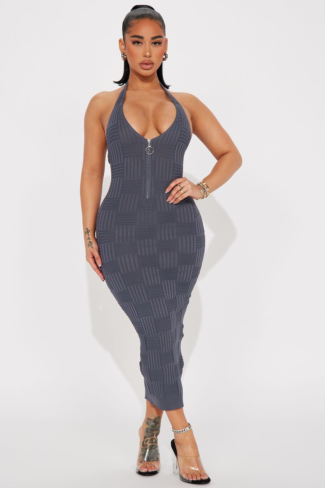 Brooke Halter Midi Dress - Grey Product Image