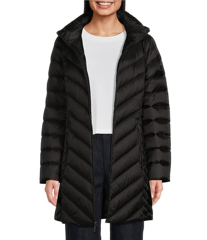 MICHAEL Michael Kors Chevron Pattern Stand Collar Zip Front Puffer Coat Product Image