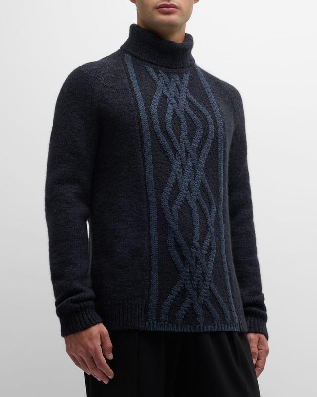 Mens Two-Tone Cable Turtleneck Sweater Product Image