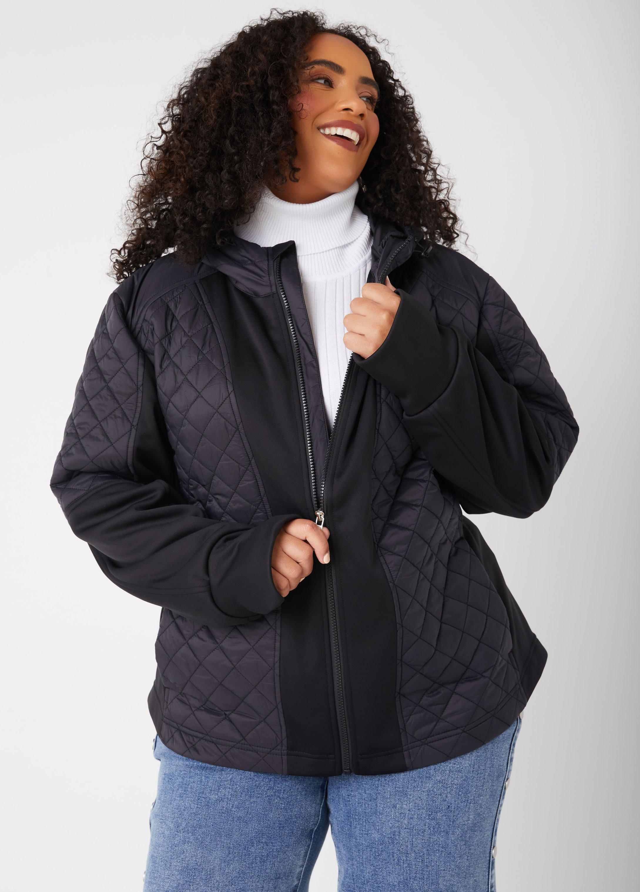 Plus Size Hooded Quilted Paneled Jacket Ashley Stewart Product Image