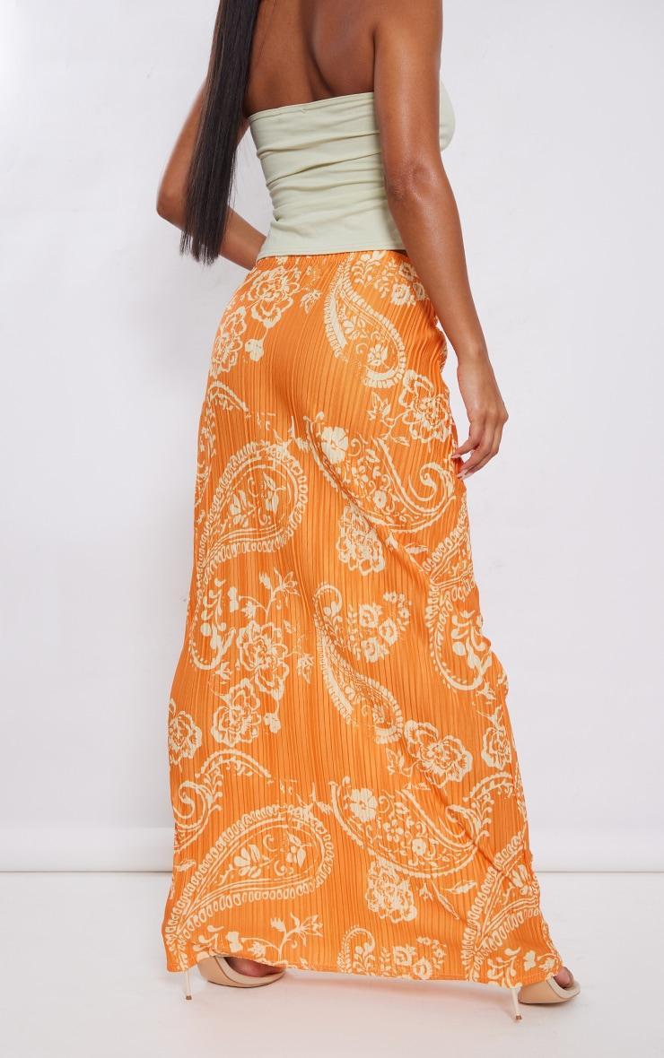 Orange Blurred Floral Printed Plisse Maxi Skirt Product Image