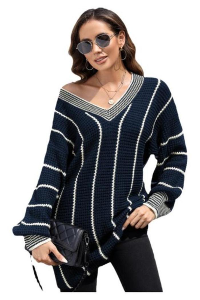 Striped V Neck Sweater Product Image