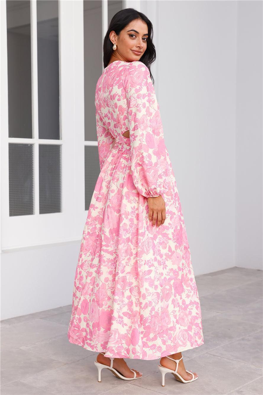 Sorbet Days Long Sleeve Midi Dress Pink Product Image